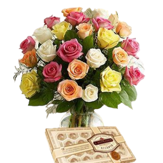 25 colorful roses with chokolates | Flower Delivery Vyborg